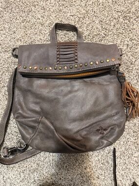 Patricia Nash Dark Brown Leather Studded Crossbody Backpack